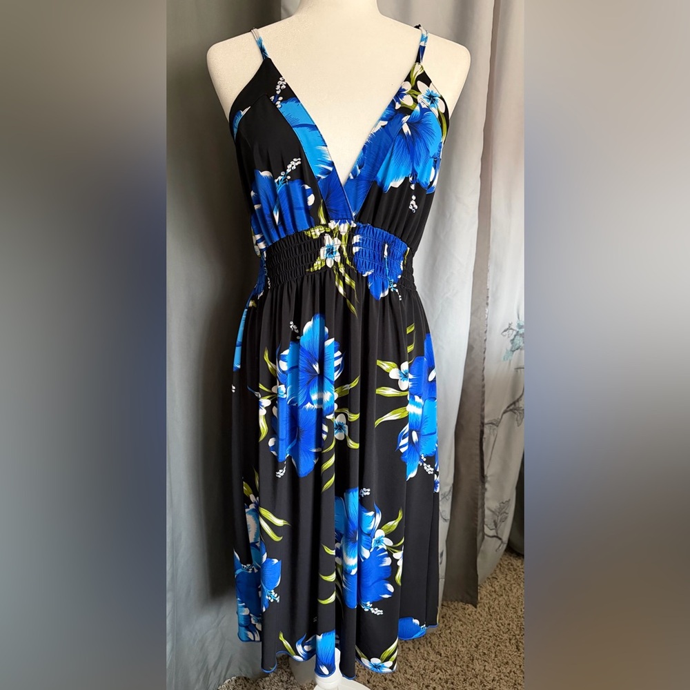 🌺 Sexy Black & Blue Hawaiian Dress, OS, EUC